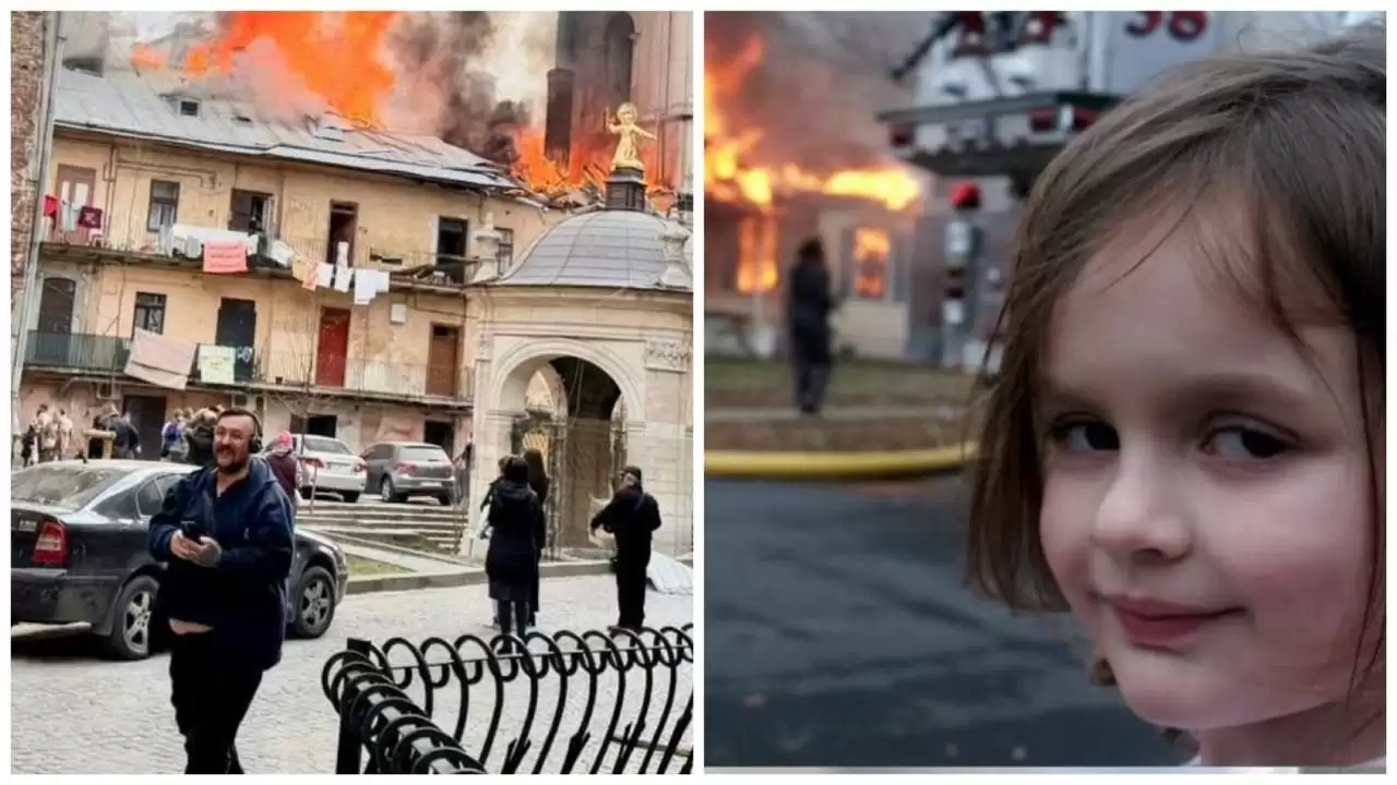 Живий мем: усміхнений чоловік на тлі обстрілів у Львові підкорив мережу