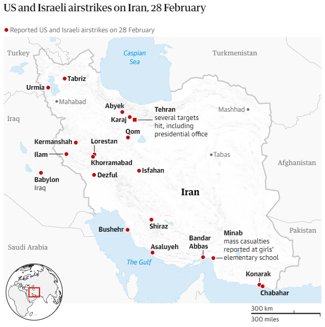 The Guardian: США и Израиль наносят удары по Ирану. Основные факты