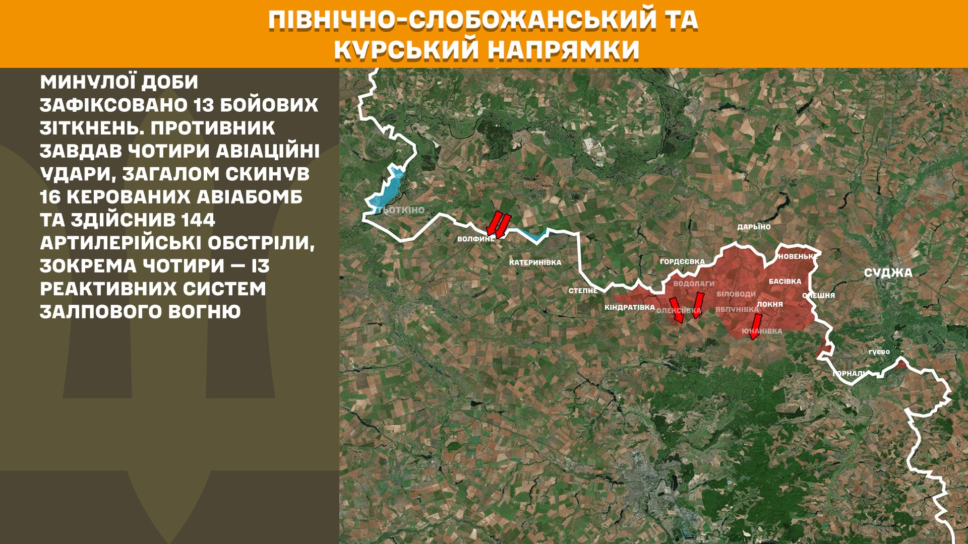 На Сумському напрямку минулої доби зафіксовано 13 бойових зіткнень