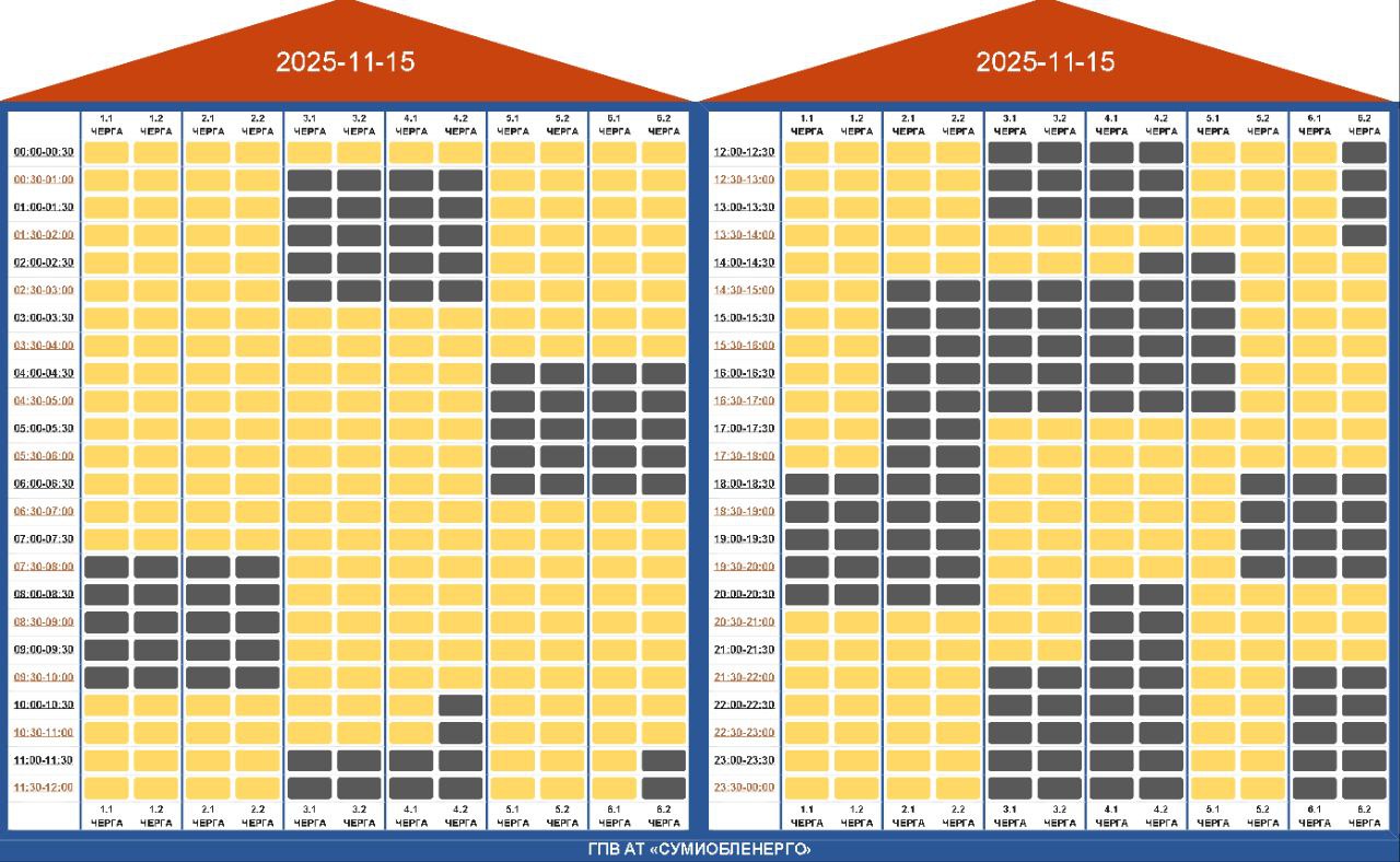 Сумщина готується до «чорних годин»: графік погодинних відключень на 15 листопада