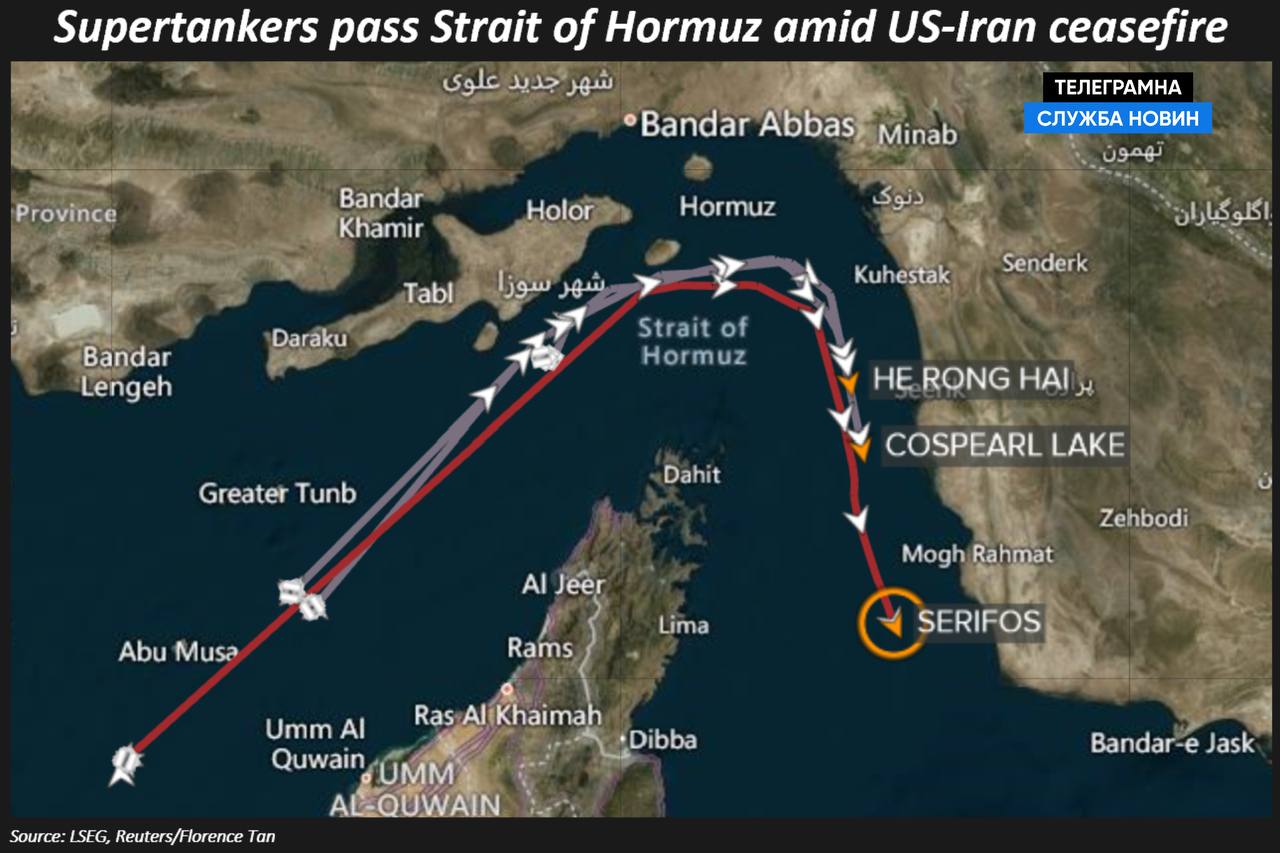 Три супертанкери вперше пройшли через Ормузьку протоку після угоди США та Ірану