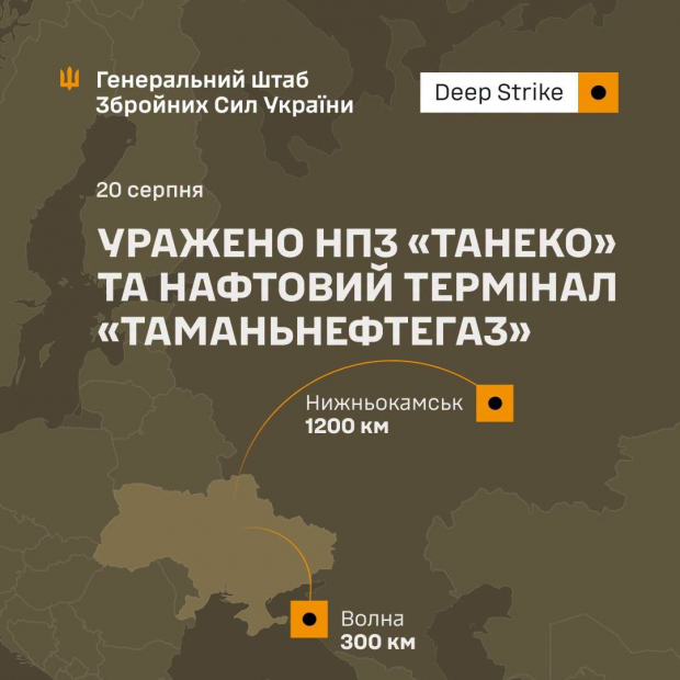 В Татарстані уражено один з найбільших НПЗ РФ та дуже важливий нафтовий термінал противника на Кубані, – Генштаб ЗСУ