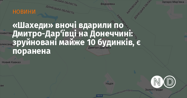 «Шахеди» вночі вдарили по Дмитро-Дар'ївці на Донеччині: зруйновані майже 10 будинків, є поранена