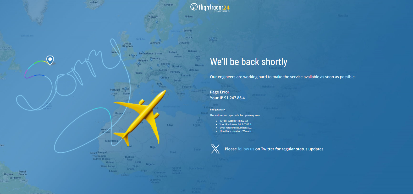Сервіс FlightRadar24 зазнав глобального збою