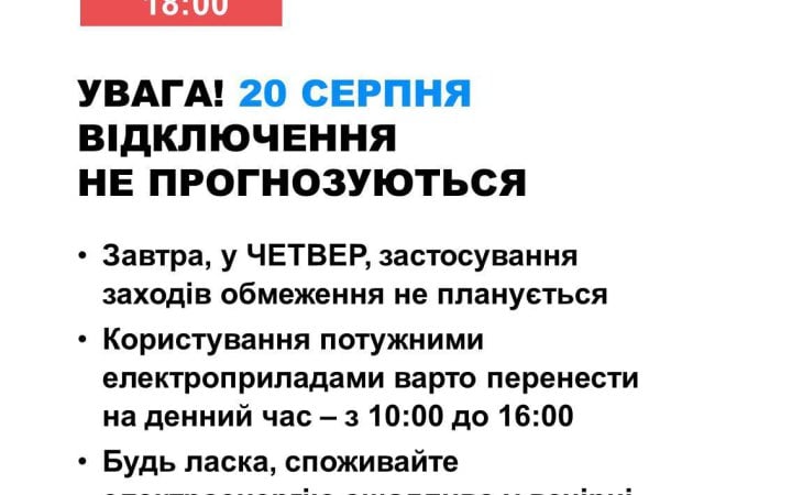 Завтра в Україні не прогнозують відключення світла