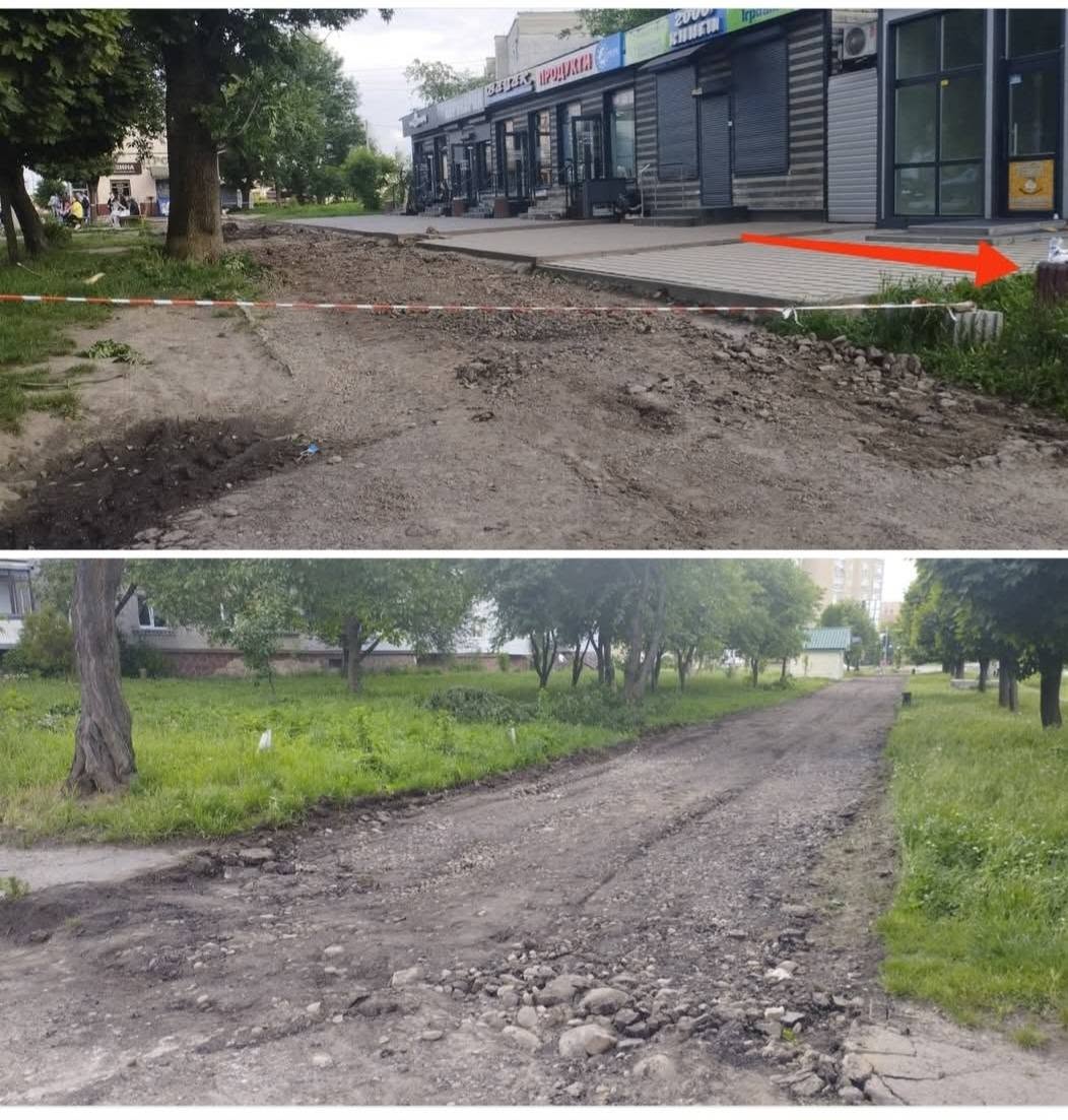 У Калуші на вулиці Винниченка тривають роботи з благоустрою тротуару