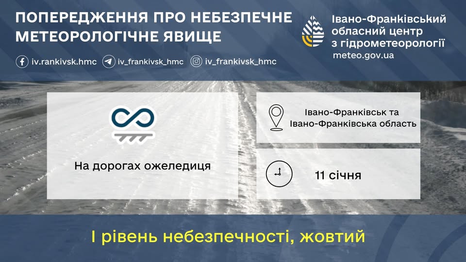 На Прикарпатті 11 січня прогнозують ожеледицю