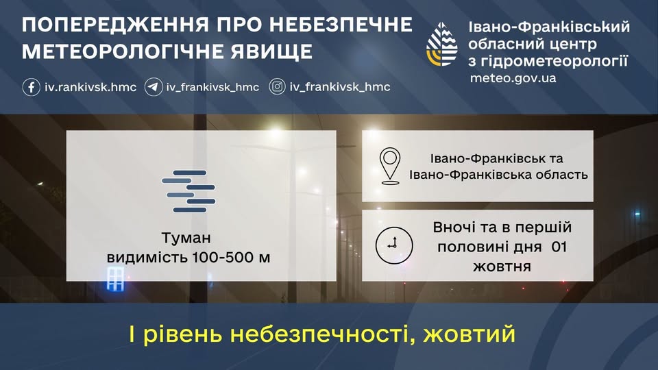 На Прикарпатті оголосили жовтий рівень небезпечності через густий туман