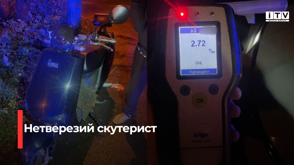 Водія скутера з майже 14-кратним перевищенням алкоголю зупинили у Рівному