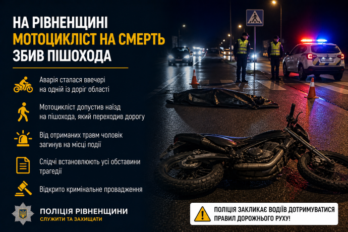 На Рівненщині мотоцикліст на смерть збив пішохода