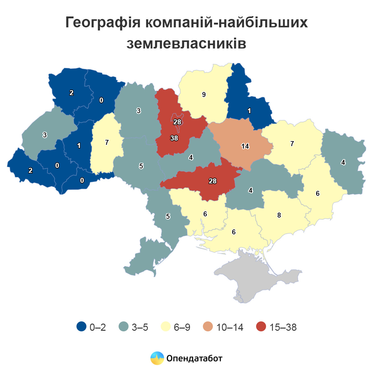 Ринок землі змінюється: кількість великих землевласників в Україні скоротилася на третину, 38 компаній — на Київщині (ІНФОГРАФІКА)