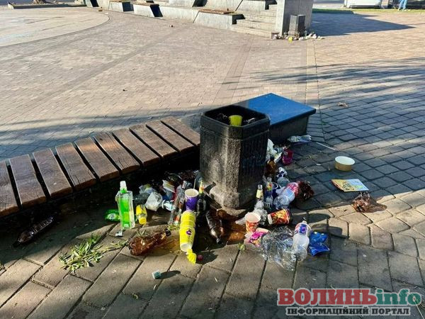 У центрі Луцька після вечірніх гулянь залишаються гори сміття