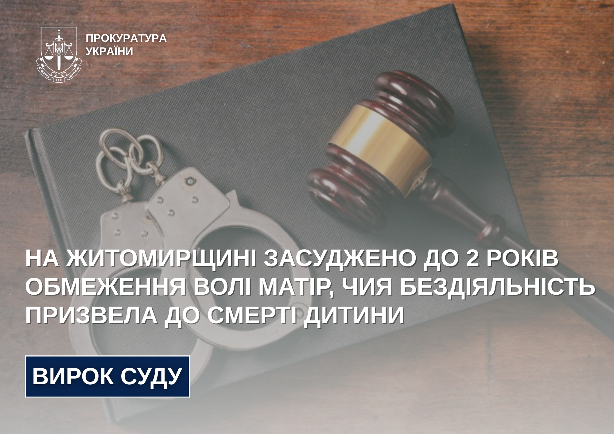 На Житомирщині засуджено матір, через недогляд якої померла ії маленька дитина, - прокуратура