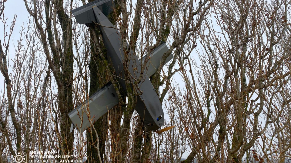 На Київщині російський дрон зачепився в деревах