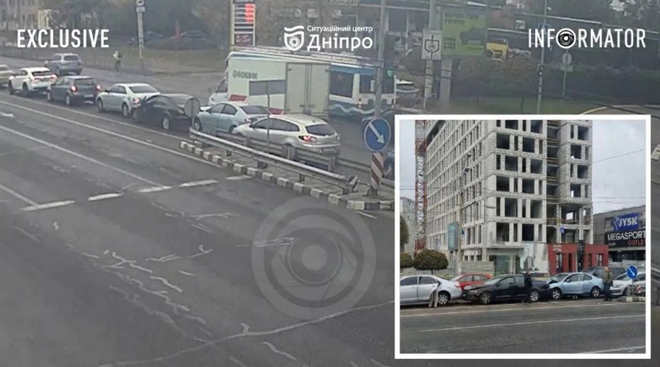 У Дніпрі зіштовхнулися 4 автомобілі (відео)