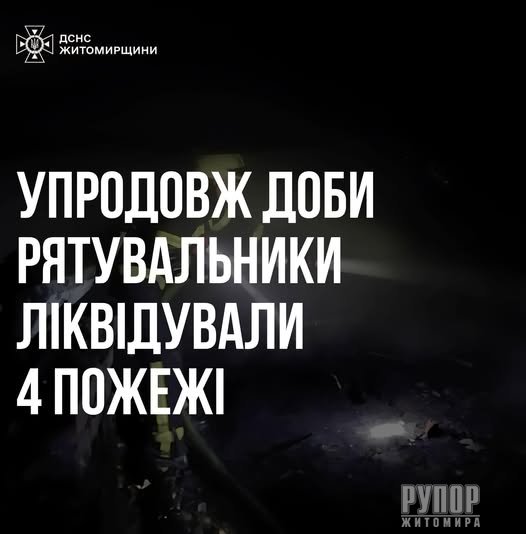 Упродовж доби рятувальники ліквідували 4 пожежі на Житомирщині