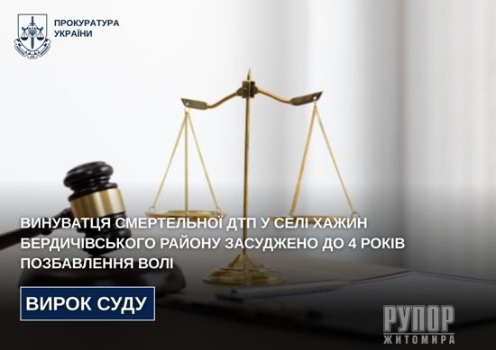Винуватця смертельної ДТП у селі Хажин Бердичівського району засуджено до 4 років позбавлення волі