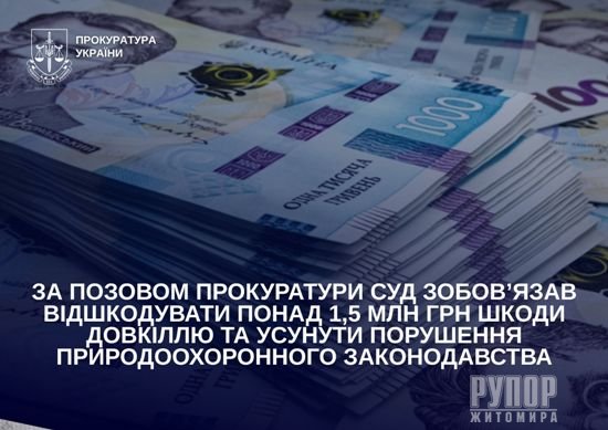 За позовом прокуратури суд зобов’язав відшкодувати понад 1,5 млн грн шкоди довкіллю та усунути порушення природоохоронного законодавства
