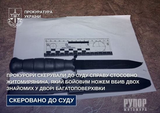 Прокурори скерували до суду справу стосовно житомирянина, який бойовим ножем вбив двох знайомих у дворі багатоповерхівки