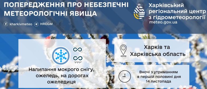 У Харкові в четвер синоптики обіцяють мокрий сніг та ожеледицю