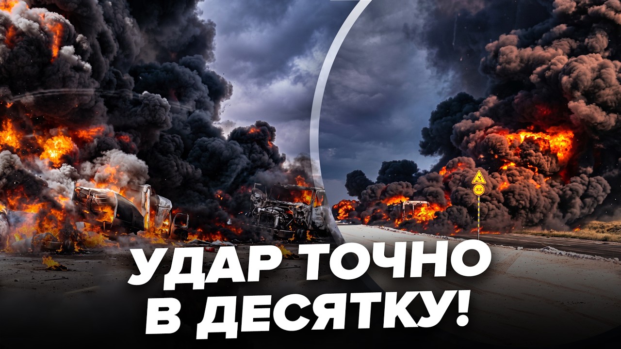 🔥Ці кадри РОЗГРОМУ КОЛОНИ РФ треба бачили! Вогонь АЖ ДО НЕБА, гігантська пожежа. Валить чорнющий дим